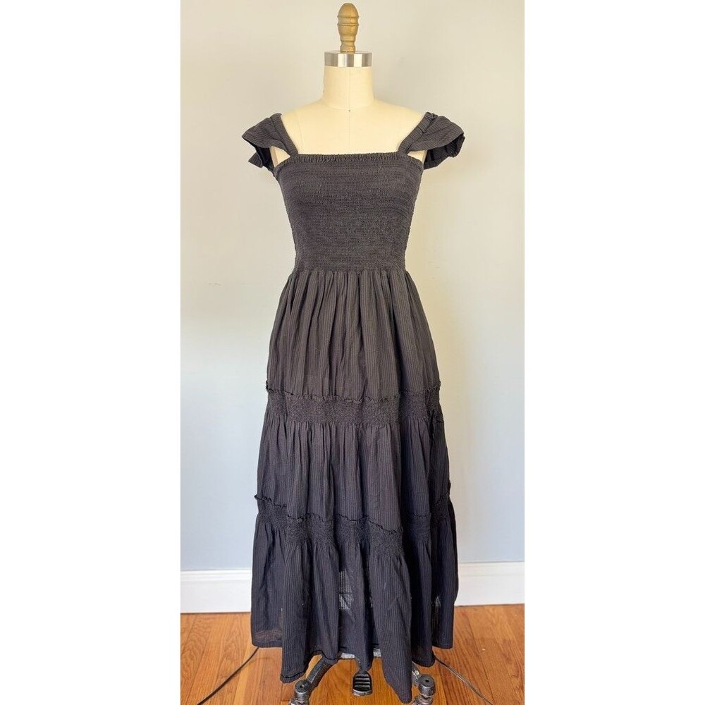 Sunshine Tienda Tiered Black Maxi M/L Boho Cottagecore Cotton Dress